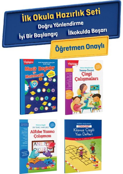 Ilkokula Hazırlık Seti (Matematik, Çizgi Çalışması, Alfabe, Yazı Defteri)