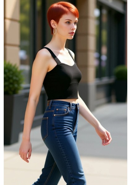 Kadın Fitted Kalp Yaka Kolsuz Triko Crop Bluz Yazlık Günlük Kullanım Için Serin ve Şık Tasarım