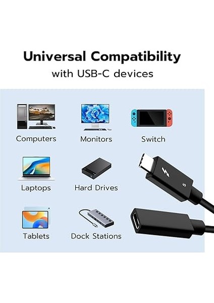 Thunderbolt 5 Uzatma Kablosu, 80 Gbps Usb-C Erkekten Dişi'ye, 240 W Şarj, 8K/16K@60Hz Ekran Çözünürlüğünü Destekler, Thunderbolt 4/3, USB 4.0, Usb-C ile Uyumlu fiyatları