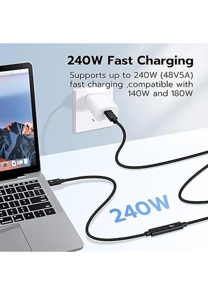 Thunderbolt 5 Uzatma Kablosu, 80 Gbps Usb-C Erkekten Dişi'ye, 240 W Şarj, 8K/16K@60Hz Ekran Çözünürlüğünü Destekler, Thunderbolt 4/3, USB 4.0, Usb-C ile Uyumlu fırsatları