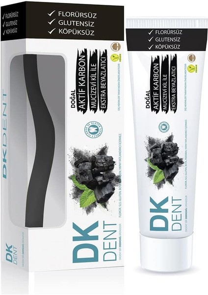Dkdent Vegan Aktif Karbonlu Florürsüz Diş Macunu 75 ml Diş Fırçası Hediyeli