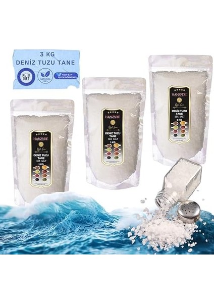 Hanzade Bitkisel Saf Deniz Tuzu Tane Granül Iyot Ilavesiz 1 kg x 3 Adet modelleri
