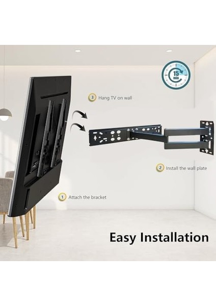 60 Inç&apos;e Kadar (Yeni Nesil Tv) Uyumlu Hareketli LCD LED Televizyon Askı Aparatı 60" E Kadar ve 30 kg Ultra Ince ve Normal Led/lcd Tv&apos;lerle Uyumludur AS-2642H modelleri