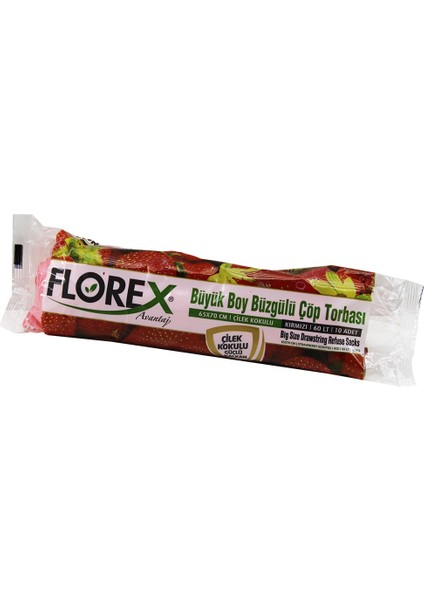 25 Adet FLOREX-502 Çilek Kokulu Büzgülü Büyük 10PCS 65X70CM Çöp Torbası (5224)