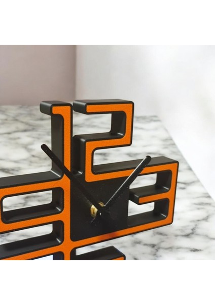 Modern Geometrik Masa Saati - Sessiz Akar Mekanizma - 3D Baskı Turuncu/siyah Tasarım fiyatları