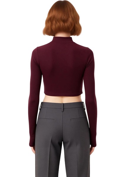 Kadın Fermuarlı Yüksek Yaka Uzun Kollu Vücuda Oturan Örme Üst Kaliteli Şık Rahat Modern Zarif fiyatları