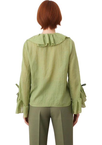 Kadın Vual Kumaşlı Uzun Kollu Bağcıklı Bluz Kaliteli Şık Rahat Modern Zarif Günlük fiyatları