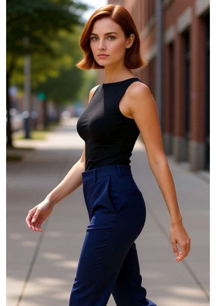 Kadın Kolsuz Asimetrik Büzgülü Örme Bisiklet Yaka Üst Kaliteli Şık Rahat Modern Zarif Günlük fırsatları