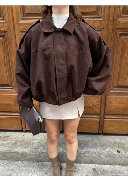 Oversıze Kadın Süet Ceket Trend Bomber Süet Ceket