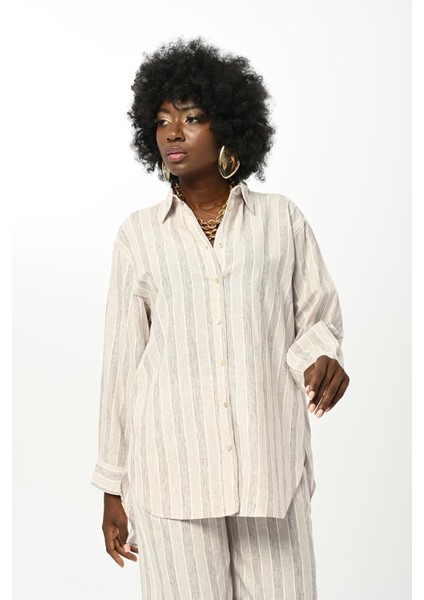 Kadın Çizgili Desenli Gömlek