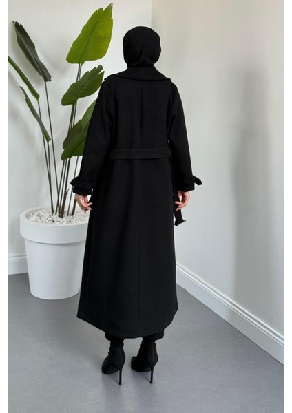 Eliane Astarlı Kemerli Kaşe Kaban Siyah modelleri