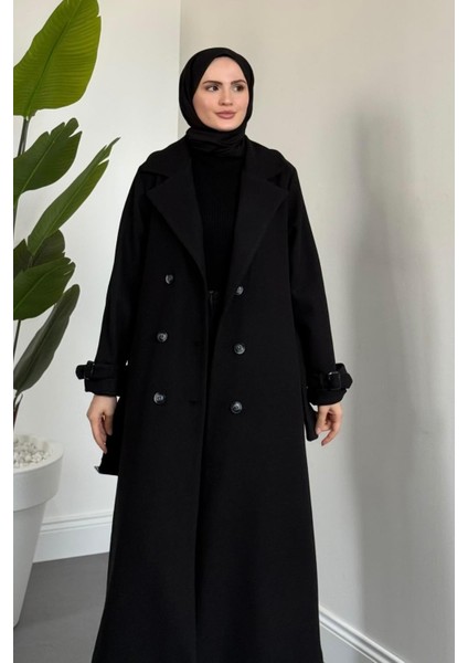 Eliane Astarlı Kemerli Kaşe Kaban Siyah fırsatları