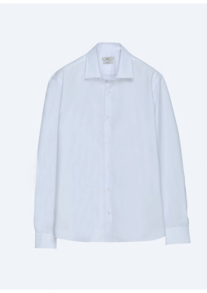 Kırık Beyaz Regular Fit Dokuma Klasik Pamuk Karışımlı Gömlek