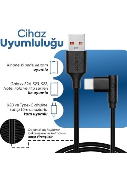 USB To Type-C ile Uyumlu ve ile Uyumlu Hızlı Şarj ve Data Kablosu 40 cm L Tipi Gaming (Siyah) fiyatları