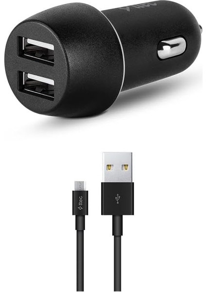 Smartcharger Duo 3.1A Araç Şarj Aleti Çift USB + Micro USB Kablo Siyah