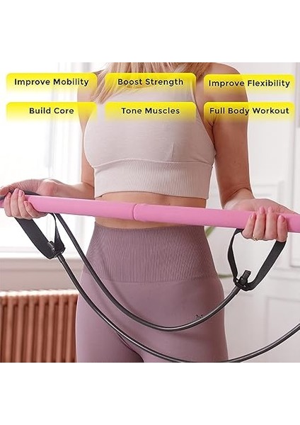 Aktif Pilates Bar Kiti | Direnç Bandı Bar Erkek ve Kadın | Tam Vücut Egzersiz Çubuğu | Spor Salonu ve Ev Için Taşınabilir ve Hafif Dirençli Egzersiz Çubuğu | Karın Tonu, Üst Vücut, Bacaklar ve Kalça modelleri