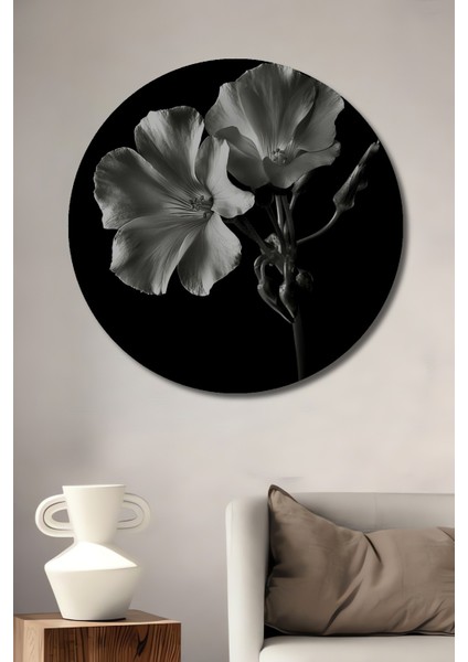 Dekoratif Ahşap Yuvarlak Tablo Gümüş Çiçekler