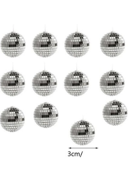 Yılbaşı Çam Ağacı Süsü Gümüş Parlak Aynalı Disko Topu 3cm 12'li