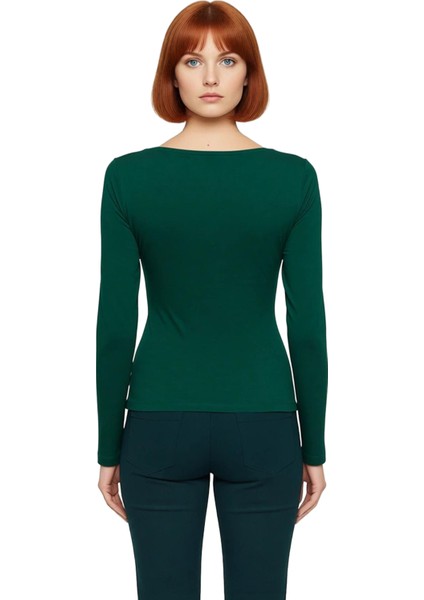 Kadın Fitted Kırmızı Kayık Yaka Uzun Kollu Likralı Penye Süprem Bluz Günlük Kombinler Için Ideal fırsatları