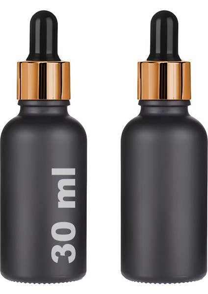 30 ml Mat Siyah Cam Damlalıklı Serum Şişesi 30 cc Renkli Metal Kapaklı Dropper Cam Şişe 2 Adet (Gold Yüzük | Siyah Lastik) fiyatları