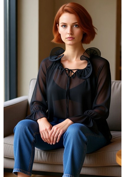 Kadın Boyundan Bağlamalı Oversize Reglan Kol Şifon Bluz Kaliteli Şık Rahat Modern Zarif fiyatları