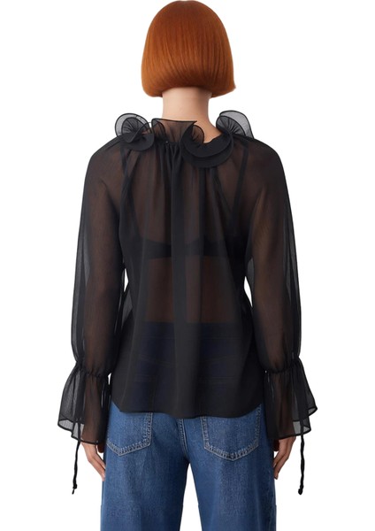 Kadın Boyundan Bağlamalı Oversize Reglan Kol Şifon Bluz Kaliteli Şık Rahat Modern Zarif fırsatları