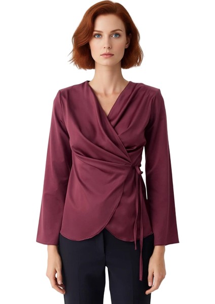 Zarif Kruvaze Kesim Uzun Kollu Dokuma Üst Kadın Kaliteli Şık Rahat Modern Zarif Günlük modelleri