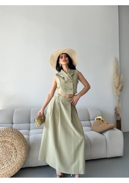 Kadın Alt Üst Takım Düğme Detaylı Premium Yelek Etek Ikili Takım Elbise fiyatları