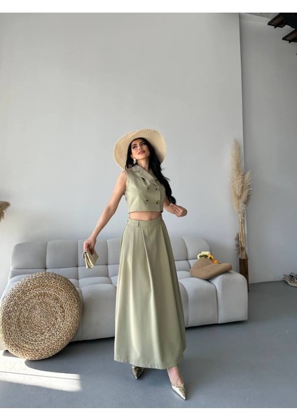 Kadın Alt Üst Takım Düğme Detaylı Premium Yelek Etek Ikili Takım Elbise indirimleri