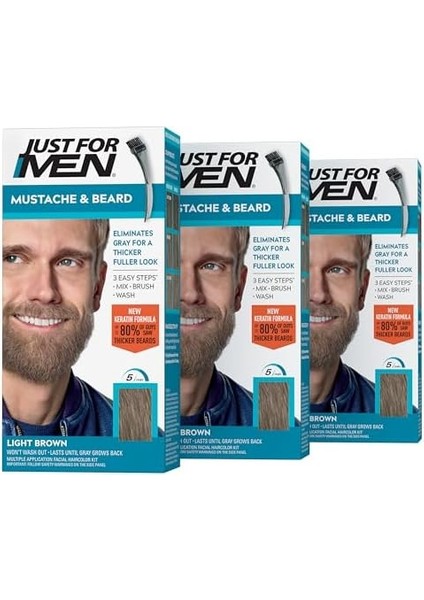 Just For Men Bıyık ve Sakal, Gri Saçlar Için Sakal Boyama Fırça Dahil - Renk: Açık Kahverengi, M-25 1 Sayı (3&apos;lü Paket)