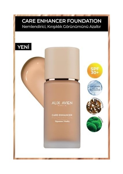 Alix Avien Kırışıklık Karşıtı Nemlendirici SPF30 Parlak Bitişli Fondöten Care Enhancer 817 Cool Honey