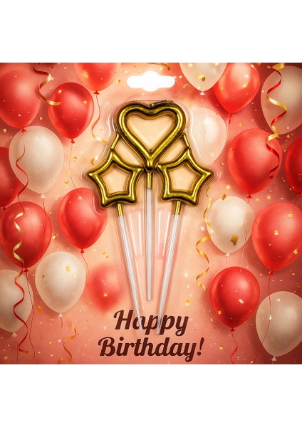 3 lü çubuklu ortası boş kalp yıldız mum