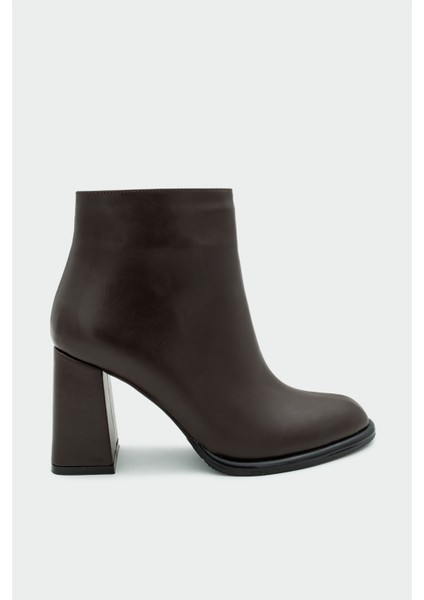 Tobin Acı Kahve Deri Fermuarlı Kadın Bot