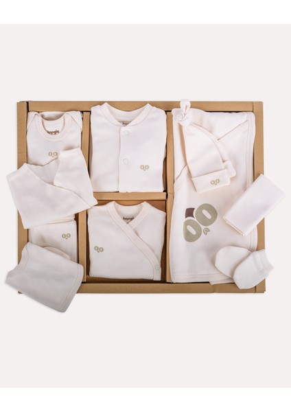 %100 Organik Pamuk Gots Sertifikalı 10’lu Yenidoğan Bebek Seti - Ekru