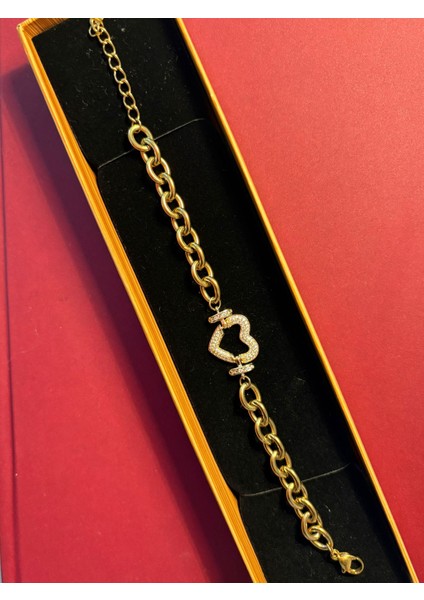 Çelik Gold Ortası Taşlı Kalp Bileklik Hediyelik fiyatları