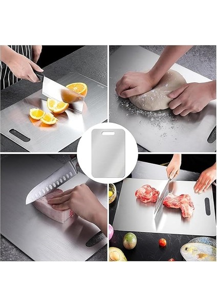 Paslanmaz Çelik Kesme Tahtası Levhası Panosu Kaydırmaz Slikon Ayaklı 24X34CM 2mm Gıda Temasına Uygun Antibakteriyel 304 Çelik fiyatları