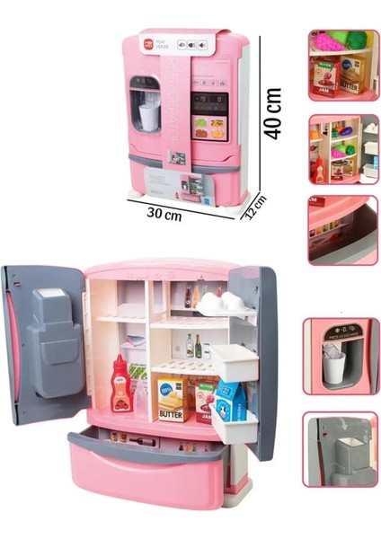 Pilli Işıklı Büyük Boy Oyuncak Buzdolabı Evcilik Oyun Seti Duman Efektli 3 Kapılı