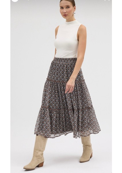 Baskılı Şifon Etek