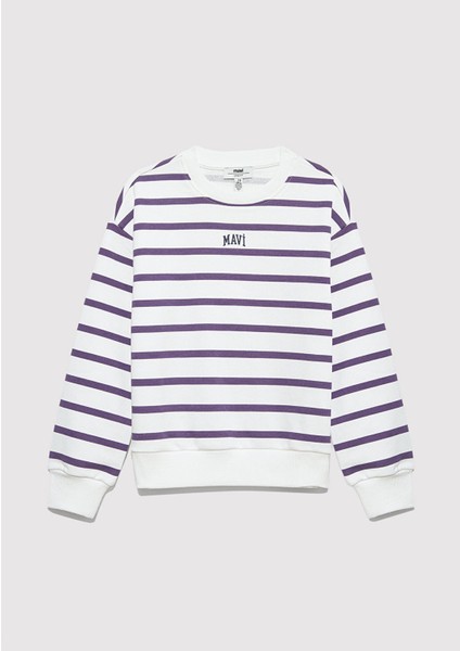 Mavi Logo Baskılı Mor Çizgili Sweatshirt 7S10038-88138 fiyatları