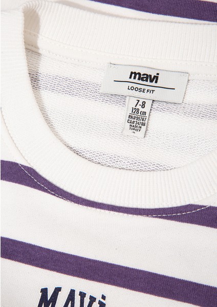 Mavi Logo Baskılı Mor Çizgili Sweatshirt 7S10038-88138 fırsatları