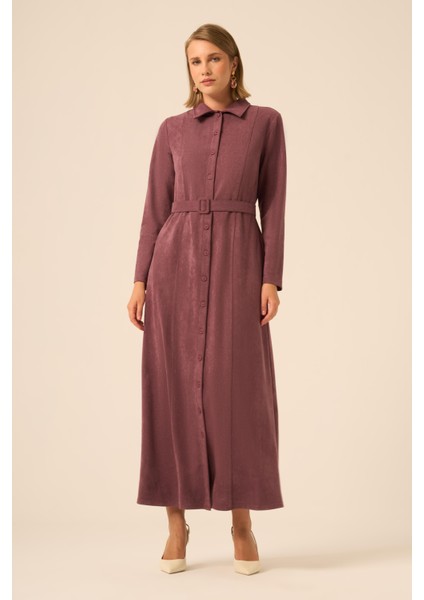 Örme Süet Elbise Mürdüm 31235