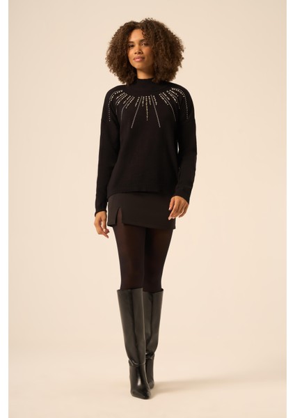 Kadın Işleme Detay Kazak Siyah 25194