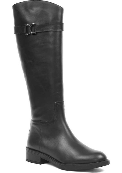 Kadın Siyah Fermuarlı Tokalı Deri Çizme fiyatları