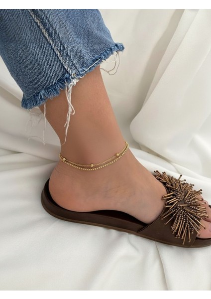 Altın Renk Top ve Arnavut Zincir Halhal Kadınlar Için Halhal Kararma Yapmaz Çelik Halhal Bileklik