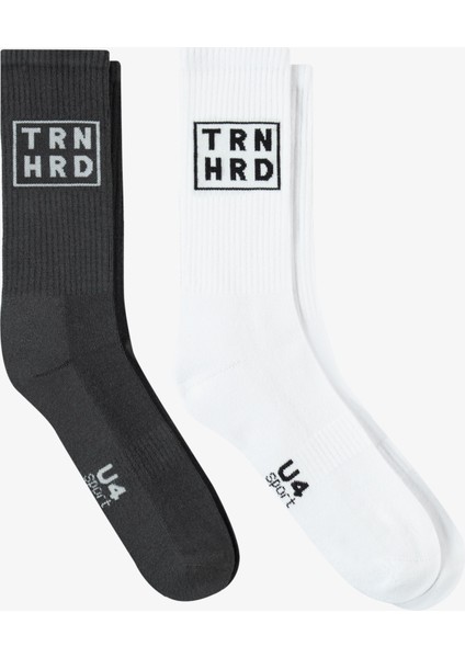 Unıted4 Core Erkek Gri/beyaz 2'li Çorap
