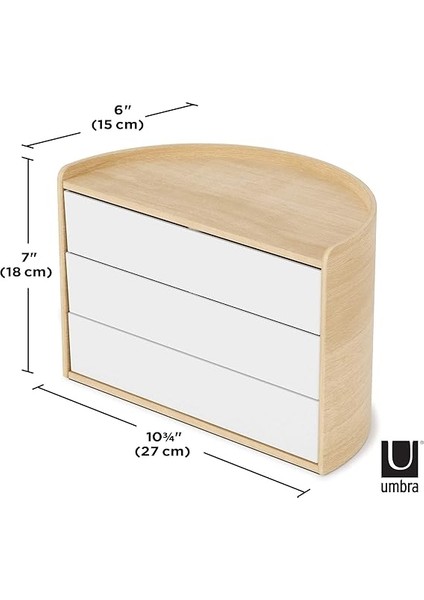 Moona Döner Çekmeceli 3 Katlı Takı ve Aksesuar Düzenleyici, Beyaz/doğal modelleri