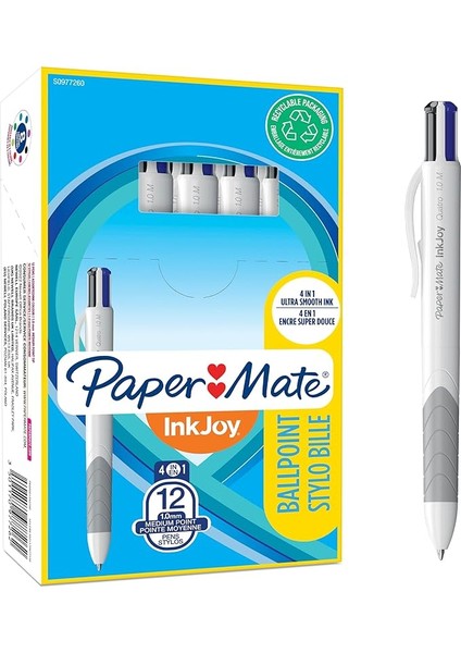 Mate Inkjoy Quatro 4 Fonksiyonlu 4 Renk Tükenmez Kalem, Standart Renkler