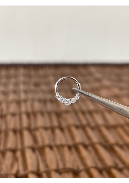 925 Ayar Gümüş Pırlanta Modeli Gümüş Halka Piercing 8 mm