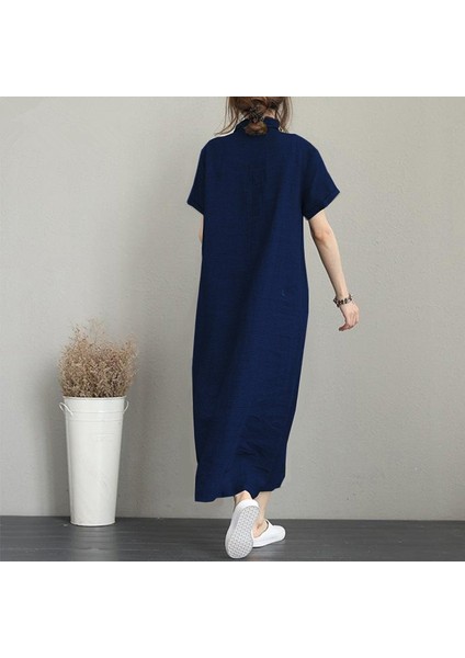 Keten Günlük Kısa Kol Tam Boy Yazlık Salaş Kadın Elbise fiyatları