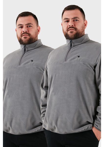 Regular Fit Anti-Pilling Büyük Beden Dik Yaka Kışlık Şardonlu 2'li Paket Polar Erkek POLAR 5906001BS2